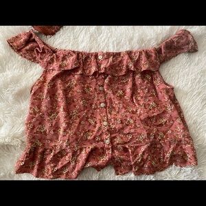 American eagle off the should blush pink flower top